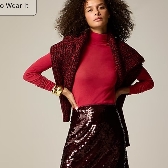 J crew berry sangria Tissue crepe turtleneck - Picture 1 of 3